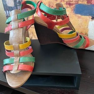 Nine West Multi Color Wedge Sandals